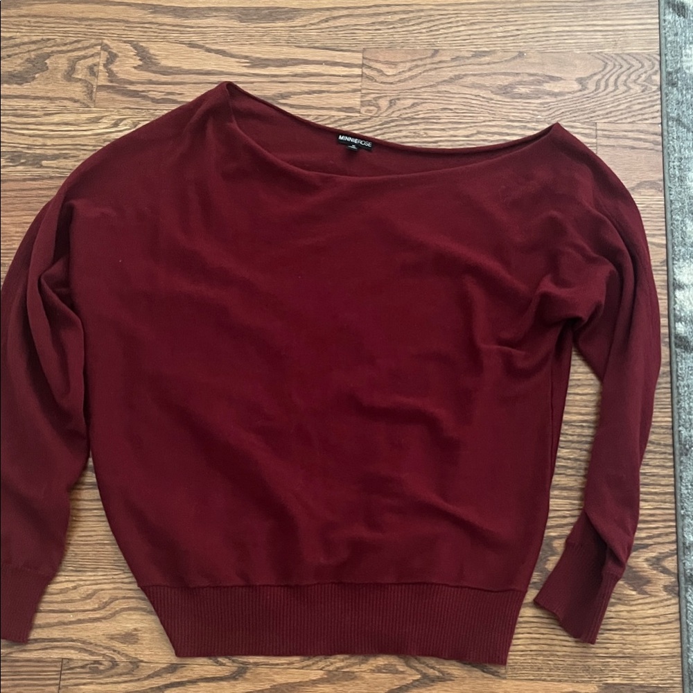Minnie Rose Off-the-Shoulder cotton Burgundy Sweater